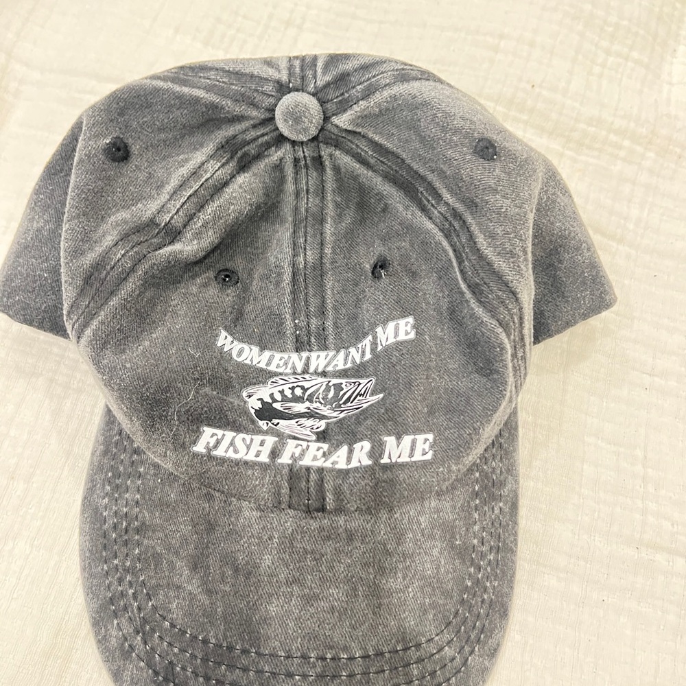 Gray Distressed Cap with Embroidered Text